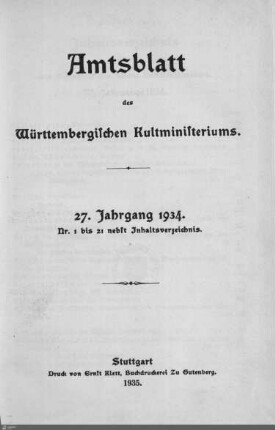 27.1934: Kultministerium, Amtsblatt 1934