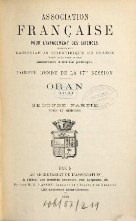 Comptes rendus de la ... session. 17. 1888, Partie 2