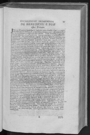ARCIHEBISCOP. BREMENSIUM. DE BENEDICTO V. PONtifice Romano.