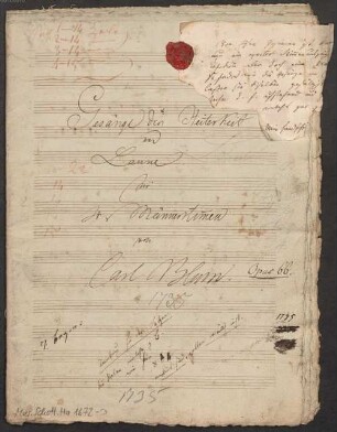 Gesänge der Heiterkeit und Laune, Coro maschile, op. 66 - BSB Mus.Schott.Ha 1672-3 : [title page:] Gesänge der Heiterkeit // und // Laune // für // 4 Männerstim[m]en // von // Carl Blum. [by other hand: ] Opus 66.