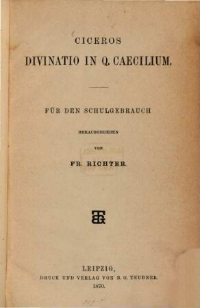 Cicero's Divinatio in Q. Caecilium