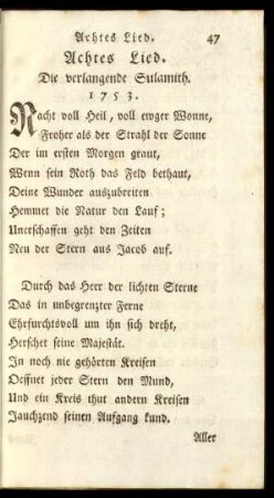Achtes Lied. Die verlangende Sulamith. 1753