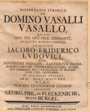 Diss. iur. de domino vasalli vasallo