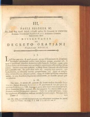 III. Pauli Riegger ... De Decreto Gratiani
