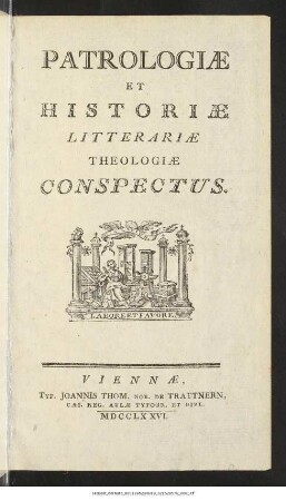 Patrologiæ Et Historiæ Litterariæ Theologiæ Conspectus