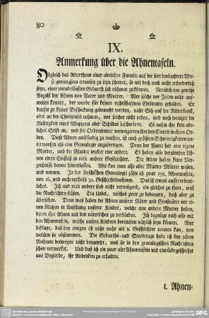 IX. Anmerkung über die Ahnentafeln
