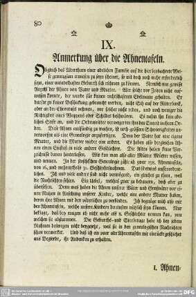 IX. Anmerkung über die Ahnentafeln