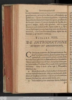 Titulus VIII. De Introductione Episcopi Et Archiepiscopi.
