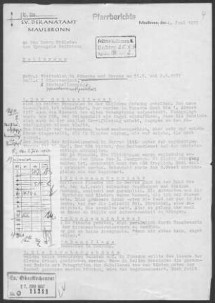 Pinache-Serres: Visitationsbericht mit Pfarrbericht 1957