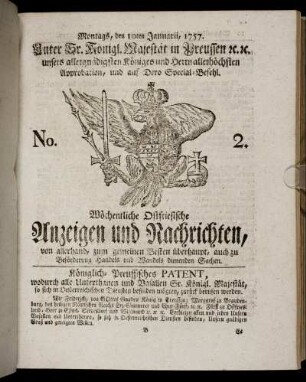 No. 2. Montags, den 10ten Januarii, 1757.