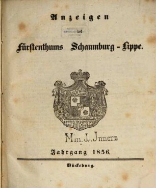 Anzeigen des Fürstenthums Schaumburg-Lippe. 1856