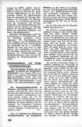 Ergebnisse der Zählung der Kriegsbeschädigten und Kriegshinterbliebenen [Kriegsbeschädigten- und Kriegshinterbliebenefürsorge]