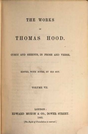 The works of Thomas Hood : comic and serious, in prose and verse, with all the original illustrations, 7