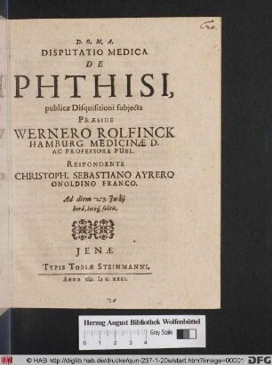 Disputatio Medica De Phthisi
