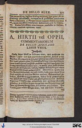 A. Hirtii vel Oppii Commentariorum De Bello Africano.