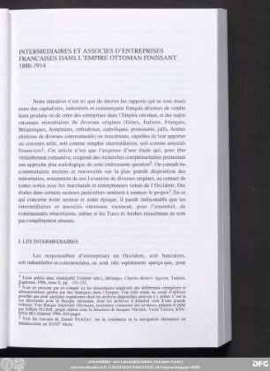Intermediaries Et Associes D՚Entreprises Francaise Dans L՚Empire Ottoman Finissant 1880-1914