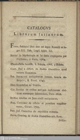 Catalogus Librorum latinorum