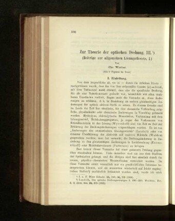 Zur Theorie der optischen Drehung. III. (Beiträge zur allgemeinen Lösungstheorie. I.)