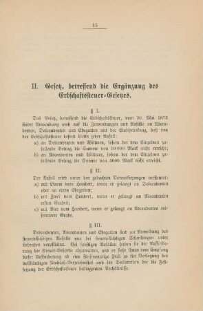 II. Gesetz, betreffend die Ergänzung des Erbschaftssteuer-Gesetzes.