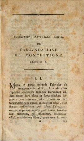 Commentatio Physiologico-Medica De Foecvndatione Et Conceptione