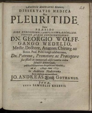 Dissertatio Medica De Pleuritide