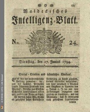 No. 24. Dienstag, den 17. Junius 1794