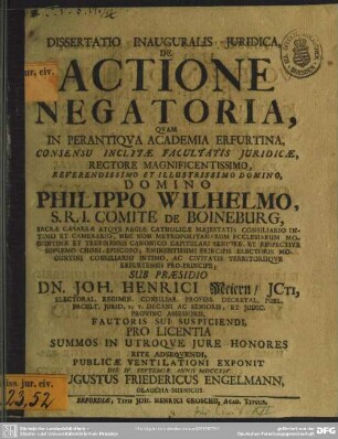 Dissertatio Inauguralis Iuridica, De Actione Negatoria