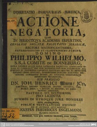 Dissertatio Inauguralis Iuridica, De Actione Negatoria