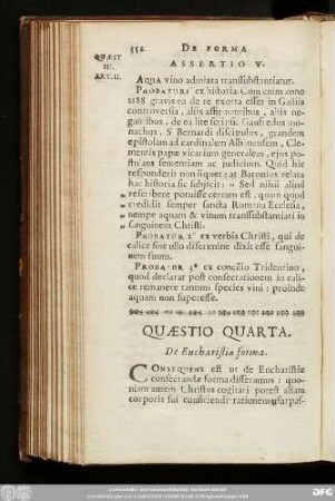 Quaestio Quarta. De Eucharistiae forma.