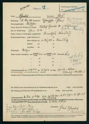 Fragebogen zur Volkszugehörigkeit (08.11.1934)
