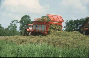 Fotografie: Erntetechnik, Ladewagen, Knickdeichsel, Flachsilo, Be- und Entladen