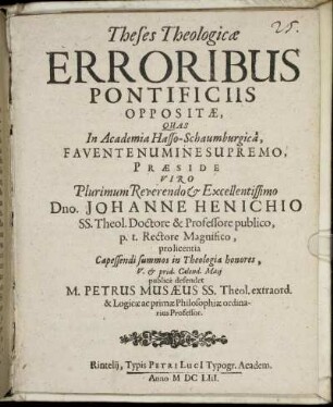 Theses Theologicae Erroribus Pontificiis Oppositae