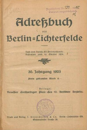 20.1925: Adressbuch von Berlin-Lichterfelde