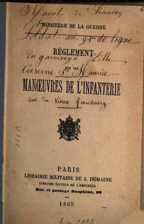 Règlement sur les manoeuvres de l'infanterie : Ministère de la guerre