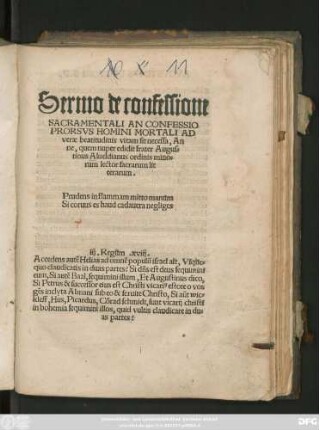 Sermo de confessione || SACRAMENTALI AN CONFESSIO || PRORSVS HOMINI MORTALI AD || verae beatitudinis vitam sit necessa, An || ne, quem nuper edidit frater Augus=||tinus Alueldianus ordinis mino=||rum lector sacrarum lit||terarum.|| ... ||