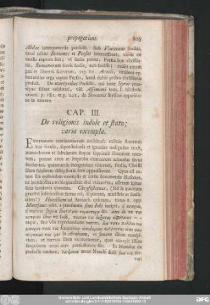 Cap. III. De religionis indole et statu; varia exempla.