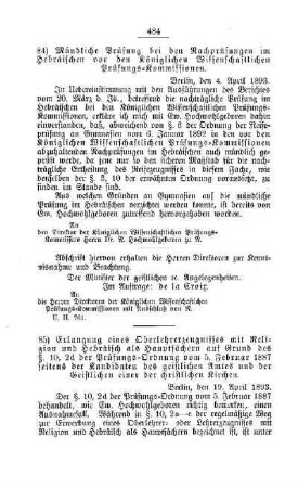 Mündliche Prüfung bei den Nachprüfungen im Hebräischen vor den Königlichen Wissenschaftlichen Prüfungs-Kommissionen : [D. Höhere Lehranstalten]