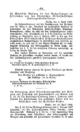 Mündliche Prüfung bei den Nachprüfungen im Hebräischen vor den Königlichen Wissenschaftlichen Prüfungs-Kommissionen : [D. Höhere Lehranstalten]