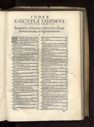 Index Locvpletissimvs Consiliorvm In materias vltimarum voluntatum, successionum dotium, & legitimationum.