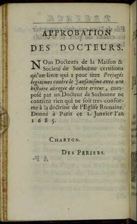 Approbatio Des Docteurs.