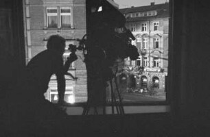Drehaufnahmen des Südwestfunks Baden-Baden in der Karlsruher Südweststadt für das Fernsehspiel "Schlagschatten"
