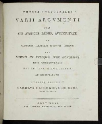 Theses Inaugurales Varii Argumenti
