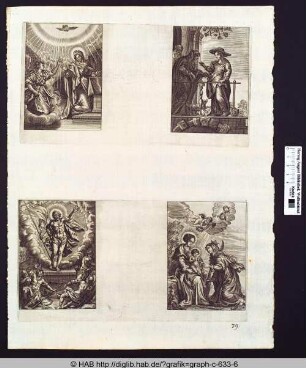 unten links: Auferstehung Christi; unten rechts: Vermählung Christi und Märtyrerin.
