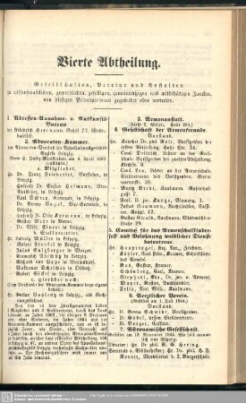 Vierte Abtheilung. Gesellschaften, Vereine und Anstalten