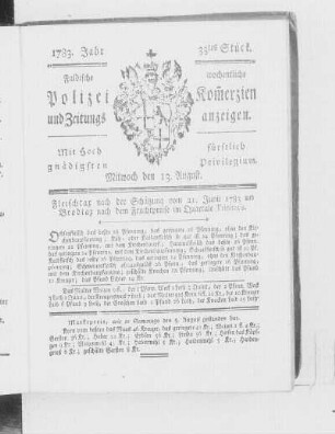 33tes Stück., Ausgabe vom 13. August 1783