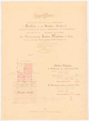 Wohnhaus Kretzer, Berlin-Tiergarten: Lageplan mit Flächennachweis 1:250