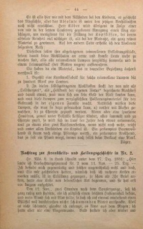 Nachtrag zur Krankheits- und Heilungsgeschichte in Nr. 2