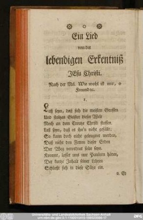 Ein Lied von der lebendigen Erkentniß Jesu Christi.
