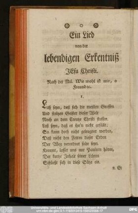 Ein Lied von der lebendigen Erkentniß Jesu Christi.