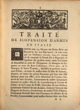 Traité de suspension d'Armes en Italie : conclu a Vigevano le septième Octobre 1696